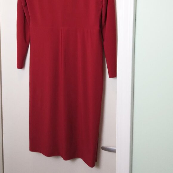 Ralph Lauren Red Surplice Neckline Draped Ruched Long Sleeved Stretch Dress Sz12 - Picture 13 of 14
